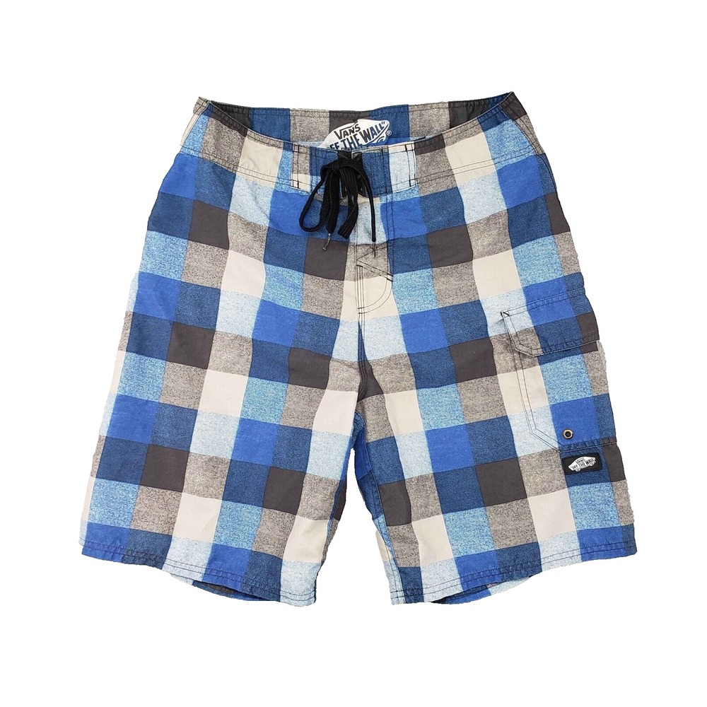 Vans Boardshorts Mens 32 Blue Plaid Y2K Swim Trunks Surfing Skater Beach Cargo
